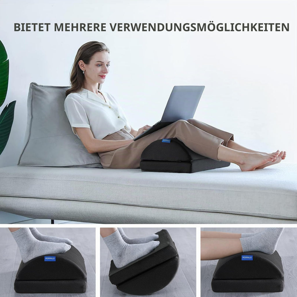 HUANUO Verstellbare Fußstütze mit 2 optionalen Fußkissen, Rutschfeste Fußablage für Büro, Zuhause, Reise