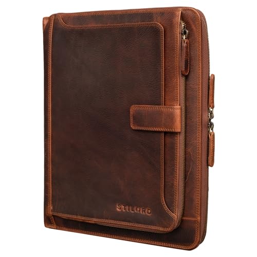 STILORD 'Colby' Konferenzmappe A4 mit Ringbuch Leder Aktenmappe Schreibmappe Managermappe Business Ledermappe 100% Echtleder, Farbe:Kara - Cognac