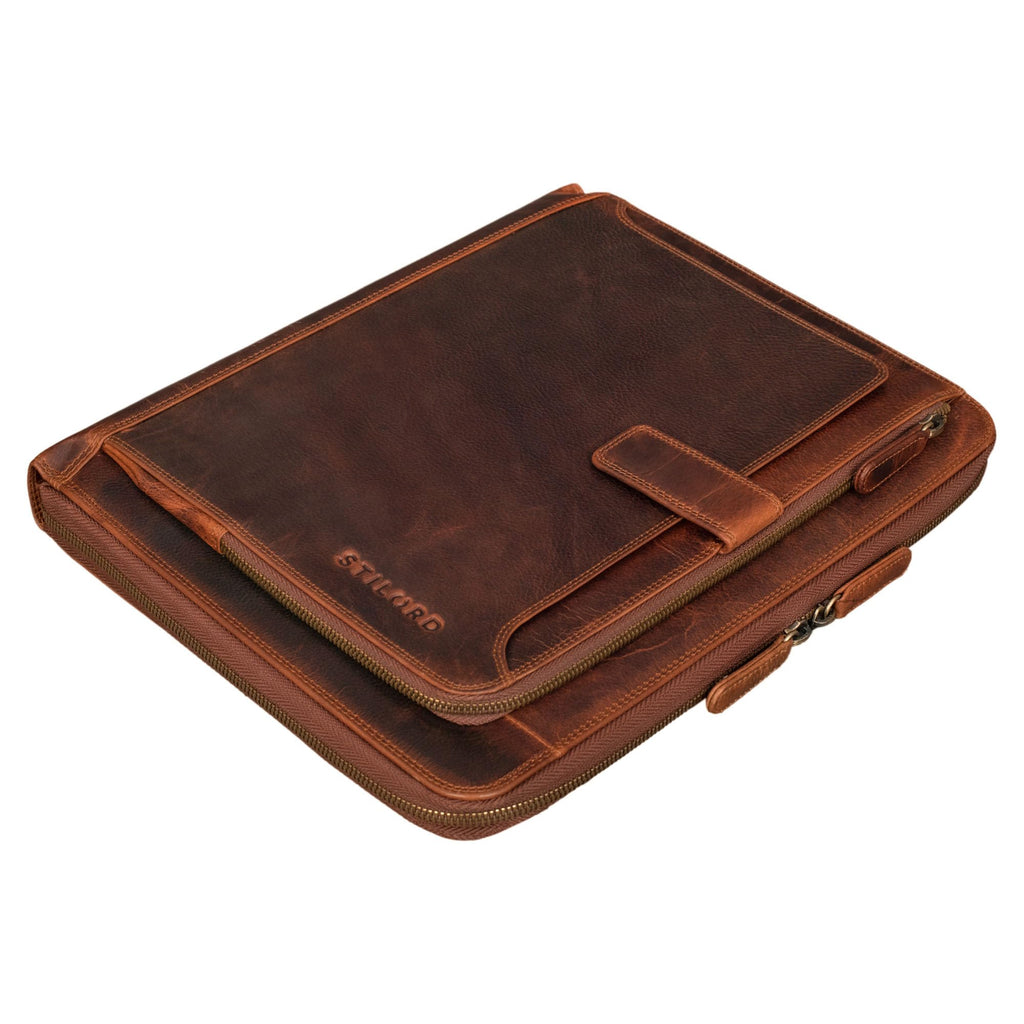 STILORD 'Colby' Konferenzmappe A4 mit Ringbuch Leder Aktenmappe Schreibmappe Managermappe Business Ledermappe 100% Echtleder, Farbe:Kara - Cognac