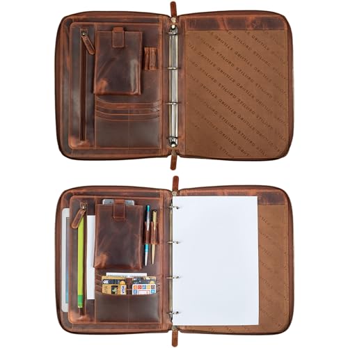 STILORD 'Colby' Konferenzmappe A4 mit Ringbuch Leder Aktenmappe Schreibmappe Managermappe Business Ledermappe 100% Echtleder, Farbe:Kara - Cognac