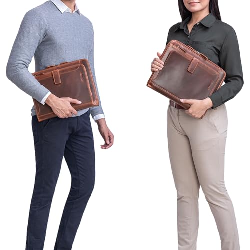 STILORD 'Colby' Konferenzmappe A4 mit Ringbuch Leder Aktenmappe Schreibmappe Managermappe Business Ledermappe 100% Echtleder, Farbe:Kara - Cognac