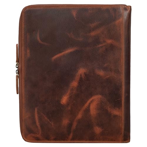 STILORD 'Colby' Konferenzmappe A4 mit Ringbuch Leder Aktenmappe Schreibmappe Managermappe Business Ledermappe 100% Echtleder, Farbe:Kara - Cognac