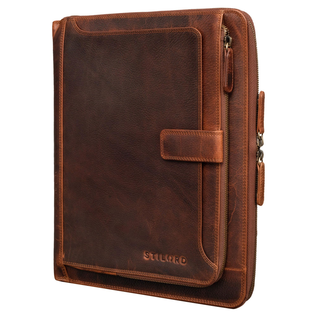 STILORD 'Colby' Konferenzmappe A4 mit Ringbuch Leder Aktenmappe Schreibmappe Managermappe Business Ledermappe 100% Echtleder, Farbe:Kara - Cognac