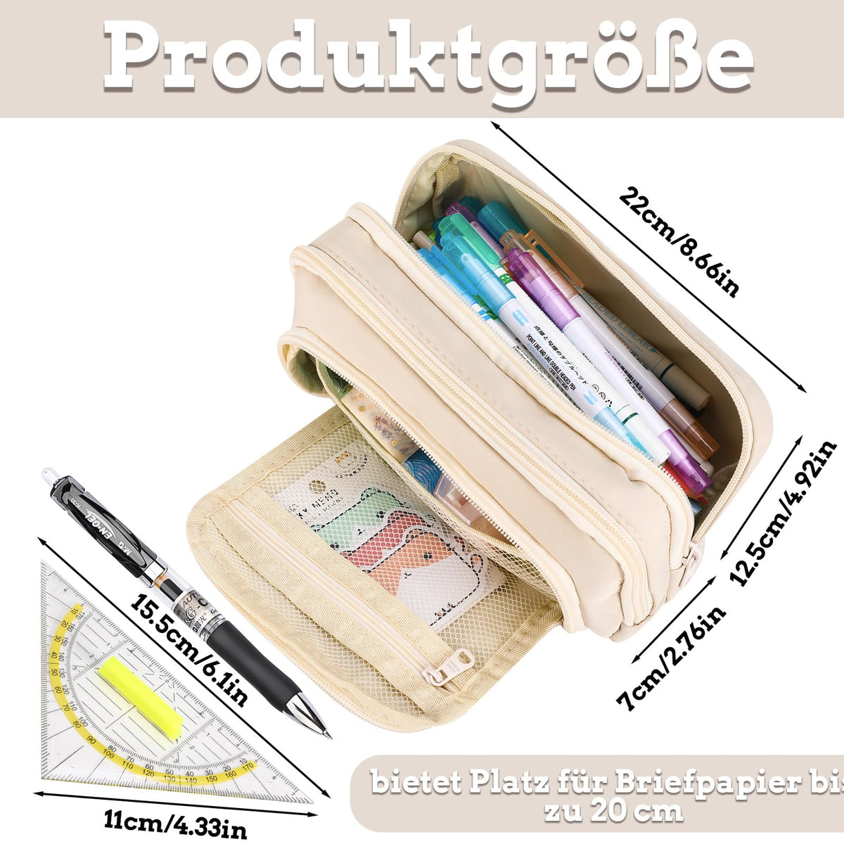 Großkapazität Federmäppchen Aus Oxford Gewebe Beige