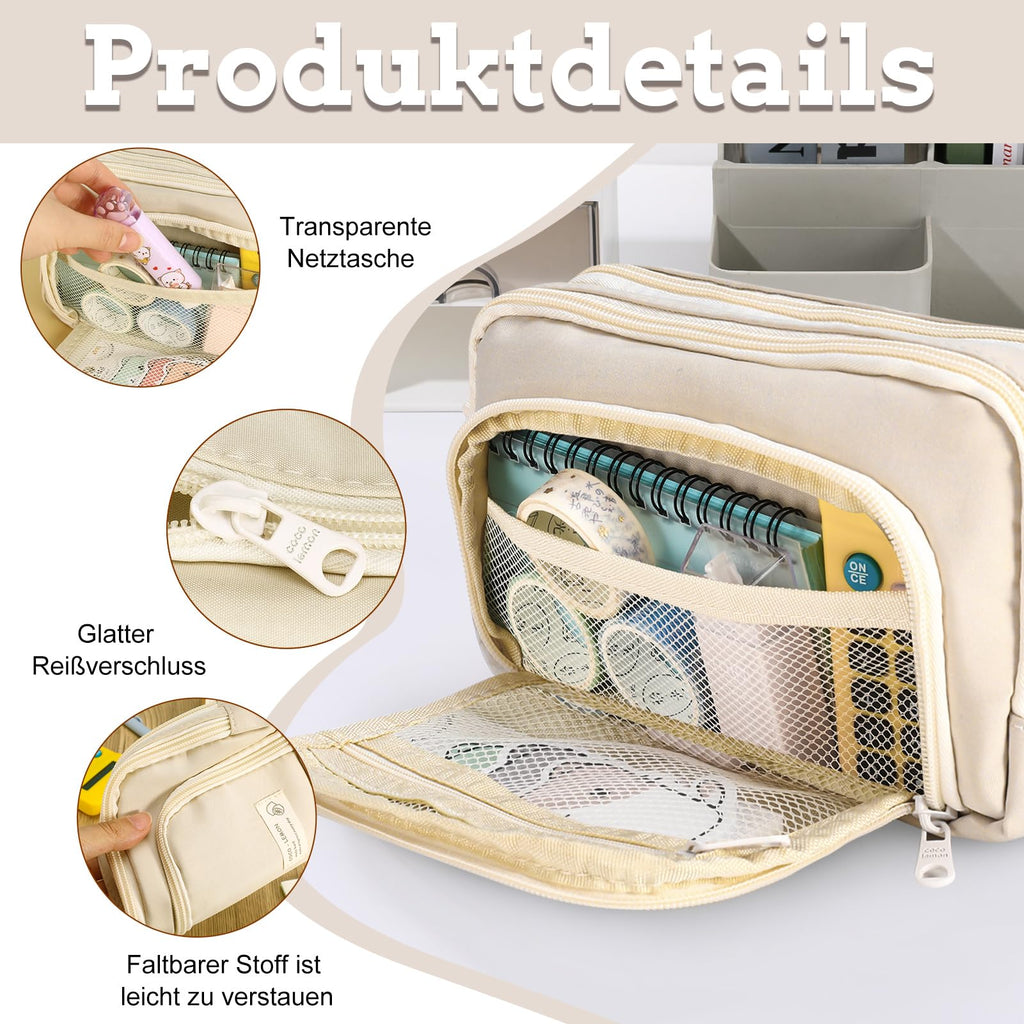 Großkapazität Federmäppchen Aus Oxford Gewebe Beige