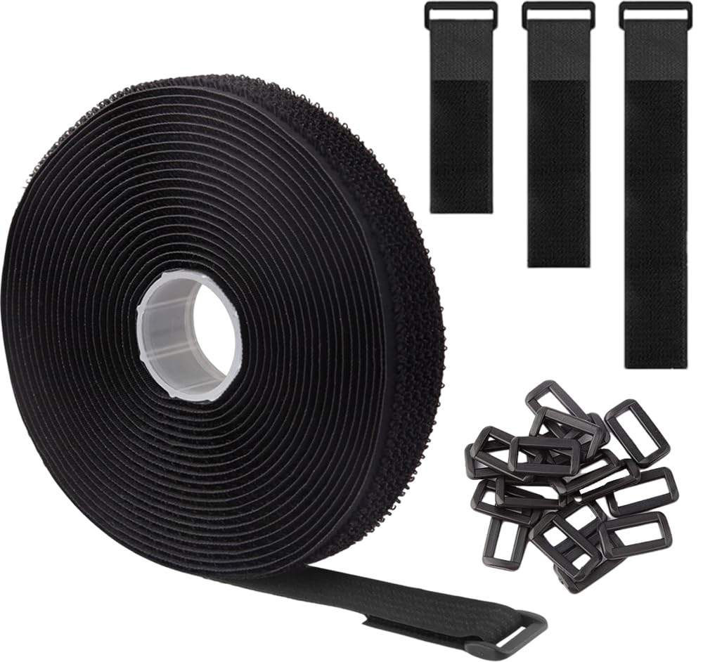 5m x 2cm Klettband mit 25 Schnalle - Freie Schnittlänge Klett Kabelbinder Wiederverschließbar, Kabel Klettbinder Klettverschluss Band, Schwarz