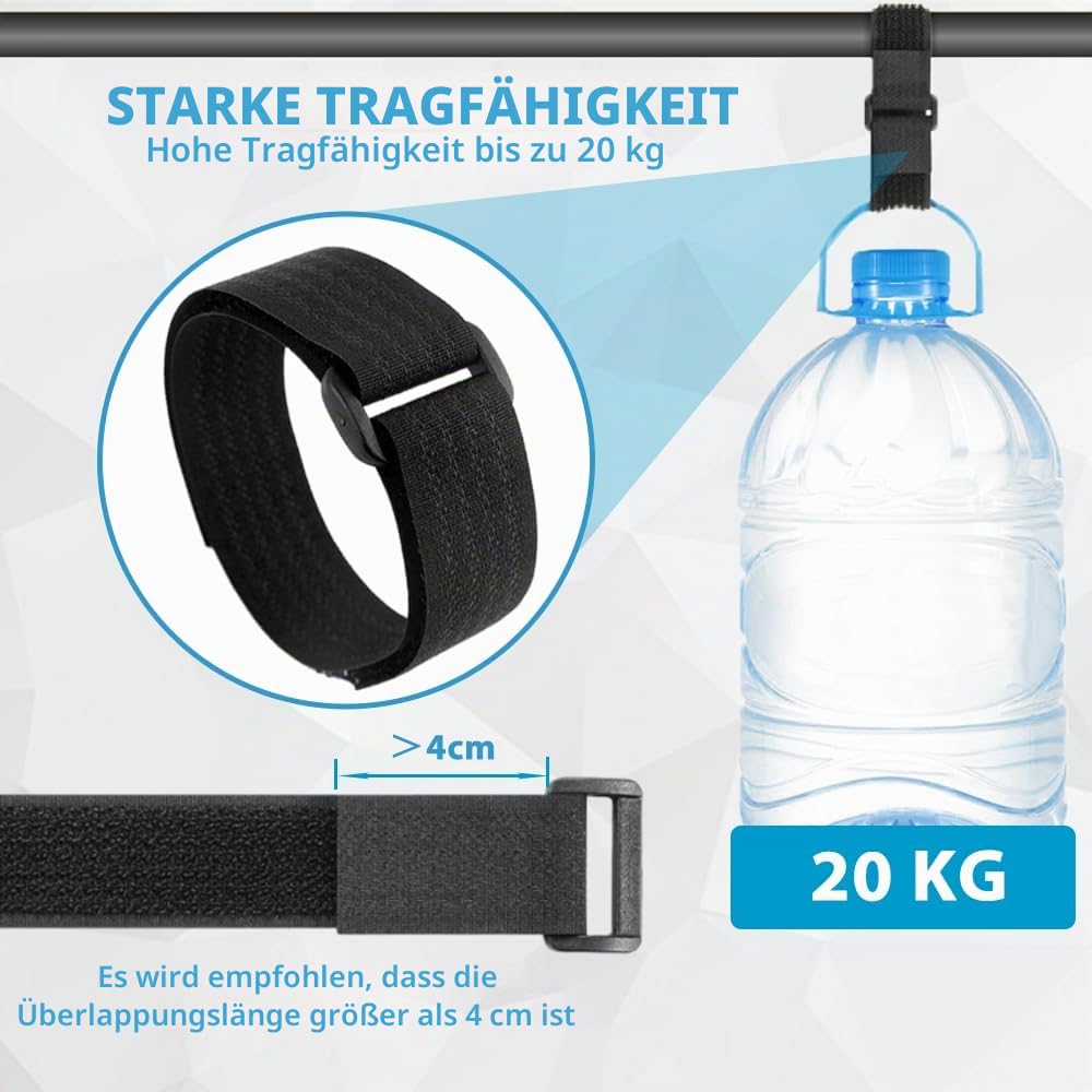5m x 2cm Klettband mit 25 Schnalle - Freie Schnittlänge Klett Kabelbinder Wiederverschließbar, Kabel Klettbinder Klettverschluss Band, Schwarz