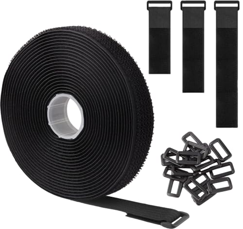 5m x 2cm Klettband mit 25 Schnalle - Freie Schnittlänge Klett Kabelbinder Wiederverschließbar, Kabel Klettbinder Klettverschluss Band, Schwarz