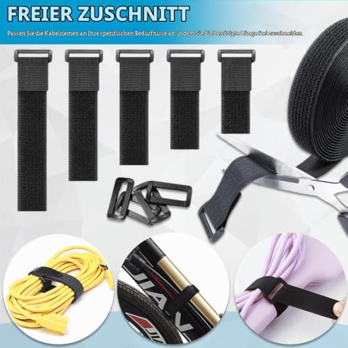 5m x 2cm Klettband mit 25 Schnalle - Freie Schnittlänge Klett Kabelbinder Wiederverschließbar, Kabel Klettbinder Klettverschluss Band, Schwarz