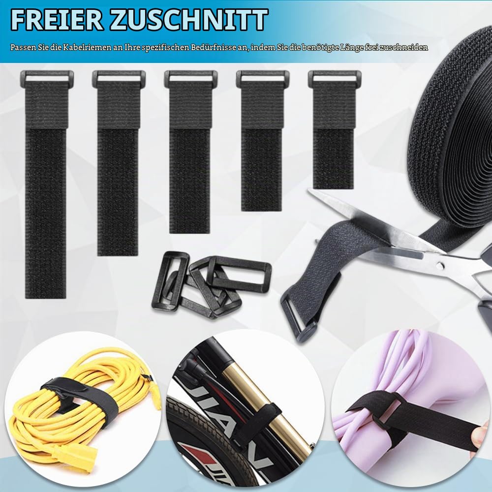 5m x 2cm Klettband mit 25 Schnalle - Freie Schnittlänge Klett Kabelbinder Wiederverschließbar, Kabel Klettbinder Klettverschluss Band, Schwarz