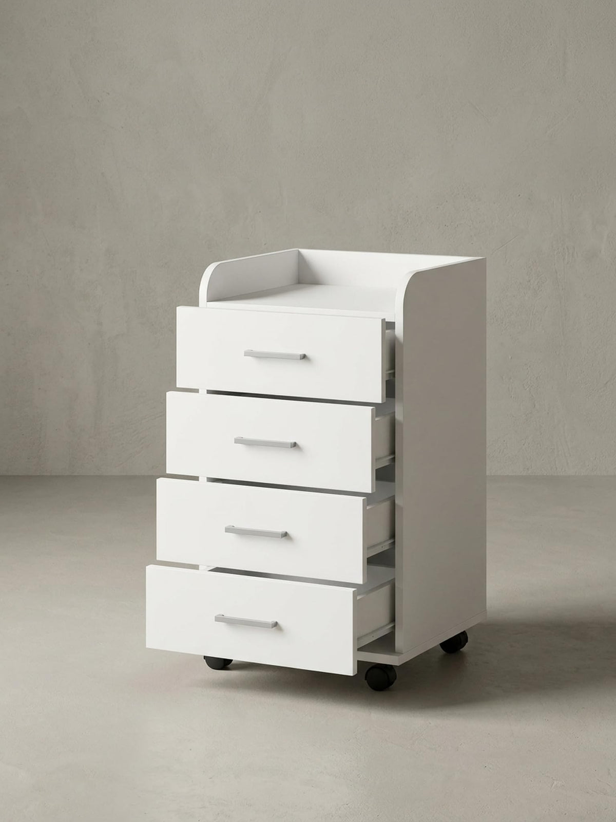 Rollcontainer WL5.748 40 x 70,5 x 33 cm Weiß | Schreibtisch-Container Rollschrank 4 Schubladen | Moderner Schubladencontainer mit Rollen | Standcontainer Bürocontainer