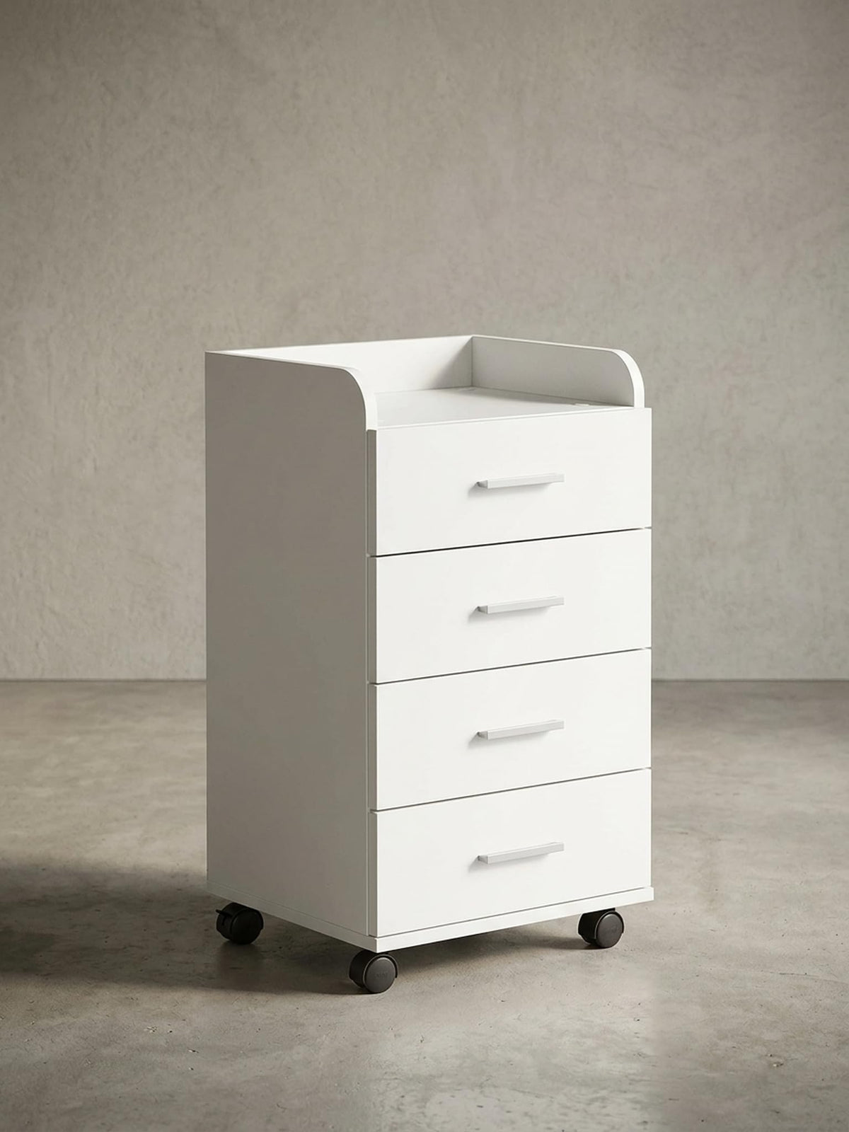 Rollcontainer WL5.748 40 x 70,5 x 33 cm Weiß | Schreibtisch-Container Rollschrank 4 Schubladen | Moderner Schubladencontainer mit Rollen | Standcontainer Bürocontainer