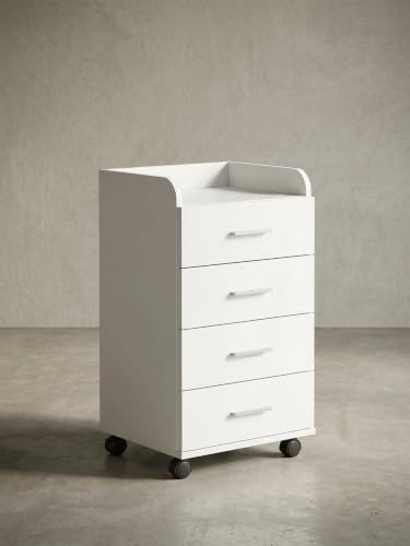 Rollcontainer WL5.748 40 x 70,5 x 33 cm Weiß | Schreibtisch-Container Rollschrank 4 Schubladen | Moderner Schubladencontainer mit Rollen | Standcontainer Bürocontainer