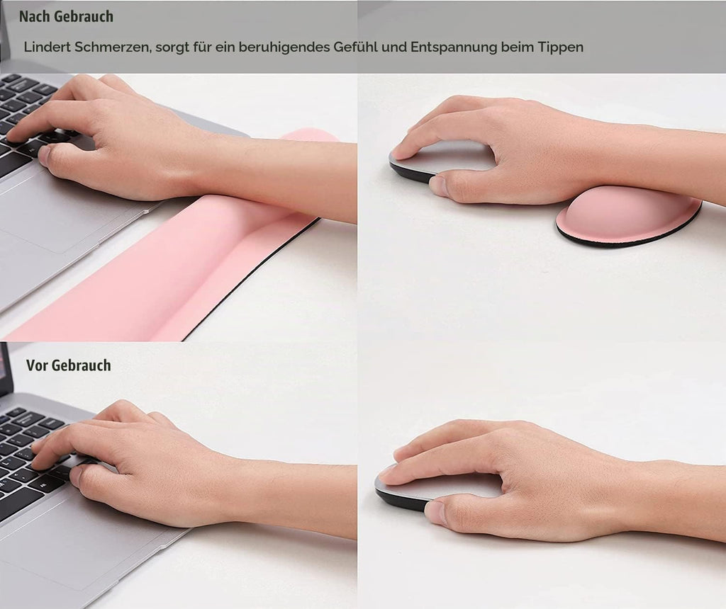 Mauspad-Handballenauflage Ergonomisches Handballenauflage-Set, Tastatur-Handgelenkauflage und Mauspad mit Handgelenkstütze für Computer, Laptop, Zuhause und Büro, Rosa