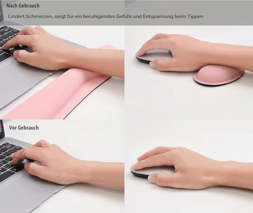 Mauspad-Handballenauflage Ergonomisches Handballenauflage-Set, Tastatur-Handgelenkauflage und Mauspad mit Handgelenkstütze für Computer, Laptop, Zuhause und Büro, Rosa