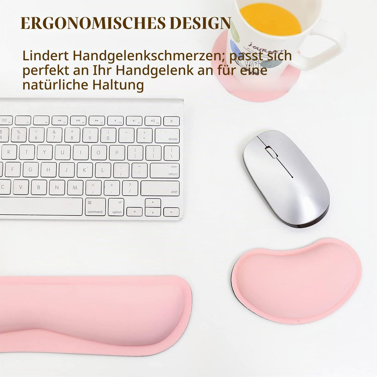 Mauspad-Handballenauflage Ergonomisches Handballenauflage-Set, Tastatur-Handgelenkauflage und Mauspad mit Handgelenkstütze für Computer, Laptop, Zuhause und Büro, Rosa