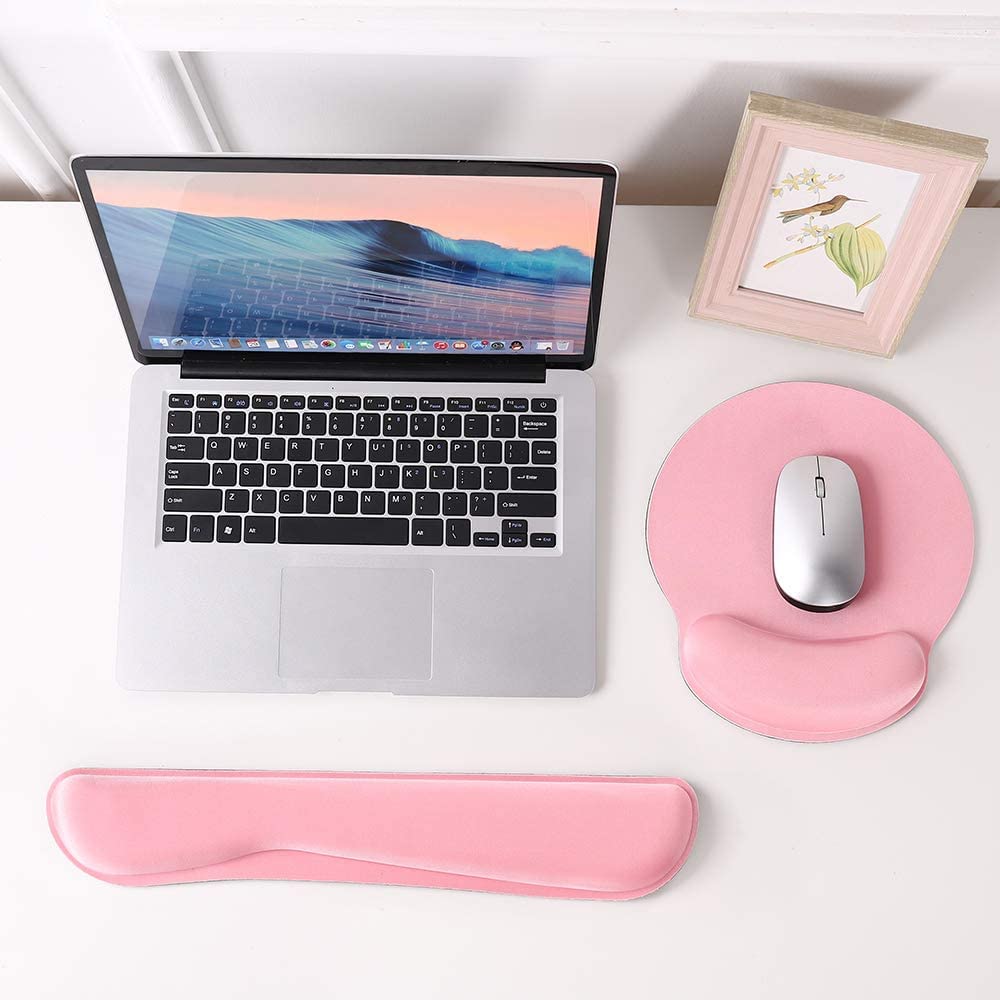Mauspad-Handballenauflage Ergonomisches Handballenauflage-Set, Tastatur-Handgelenkauflage und Mauspad mit Handgelenkstütze für Computer, Laptop, Zuhause und Büro, Rosa