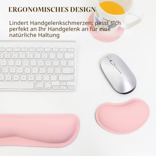 Mauspad-Handballenauflage Ergonomisches Handballenauflage-Set, Tastatur-Handgelenkauflage und Mauspad mit Handgelenkstütze für Computer, Laptop, Zuhause und Büro, Rosa