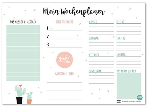 TYSK Design Schreibtischunterlage Kaktus (Design wählbar) Tischunterlage aus Papier zum Abreißen DIN A3 To Do Liste Notizblock Wochenplaner