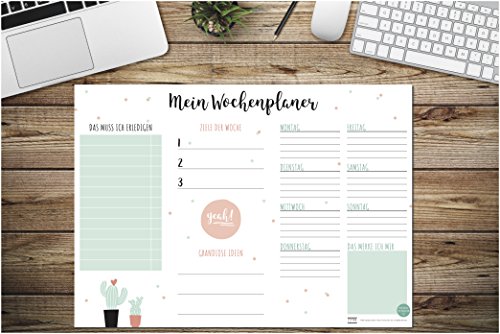 TYSK Design Schreibtischunterlage Kaktus (Design wählbar) Tischunterlage aus Papier zum Abreißen DIN A3 To Do Liste Notizblock Wochenplaner