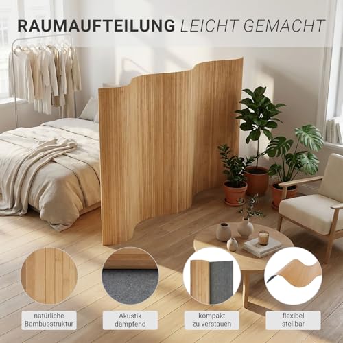 Homestyle4u Paravent Raumteiler Bambus Braun Innen 145 cm Höhe