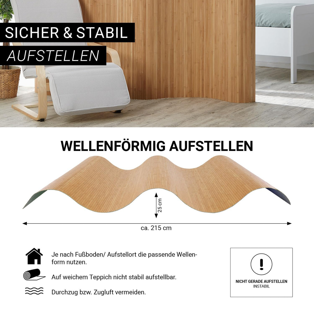 Homestyle4u Paravent Raumteiler Bambus Braun Innen 145 cm Höhe