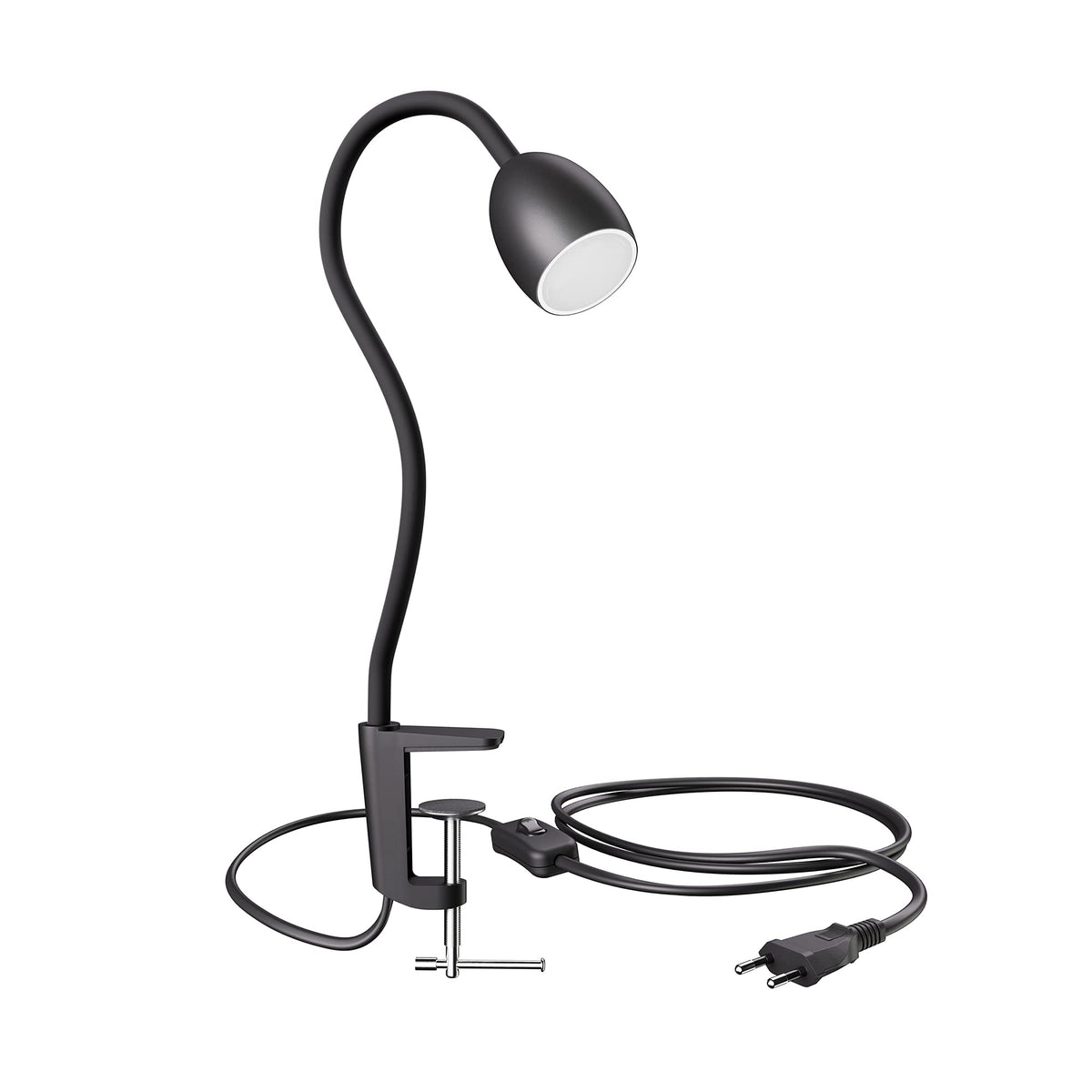 ledscom.de GU10 Klemmleuchte KLUK mit Schwanenhals, schwarz inkl. GU10, warm-weiß, 6,826W 630lm