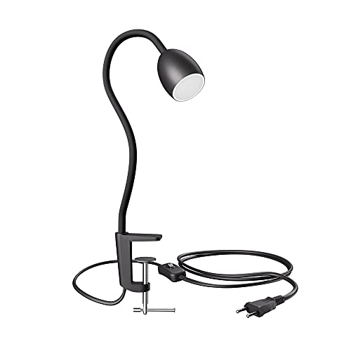 ledscom.de GU10 Klemmleuchte KLUK mit Schwanenhals, schwarz inkl. GU10, warm-weiß, 6,826W 630lm