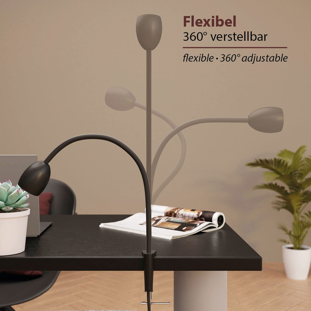 ledscom.de GU10 Klemmleuchte KLUK mit Schwanenhals, schwarz inkl. GU10, warm-weiß, 6,826W 630lm