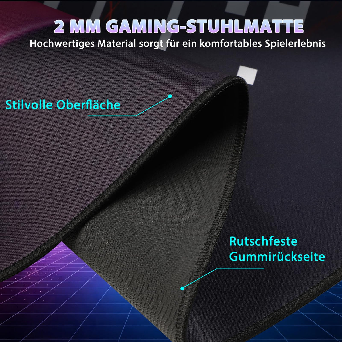 Capslpad Gaming Bodenschutzmatte 120x120cm rutschfest Teppich Bürostuhl Unterlage Schreibtischstuhl für Hartholzboden stuhlmatten Stuhlunterlage für Spielzimmer Home Office Laminat Fliesen