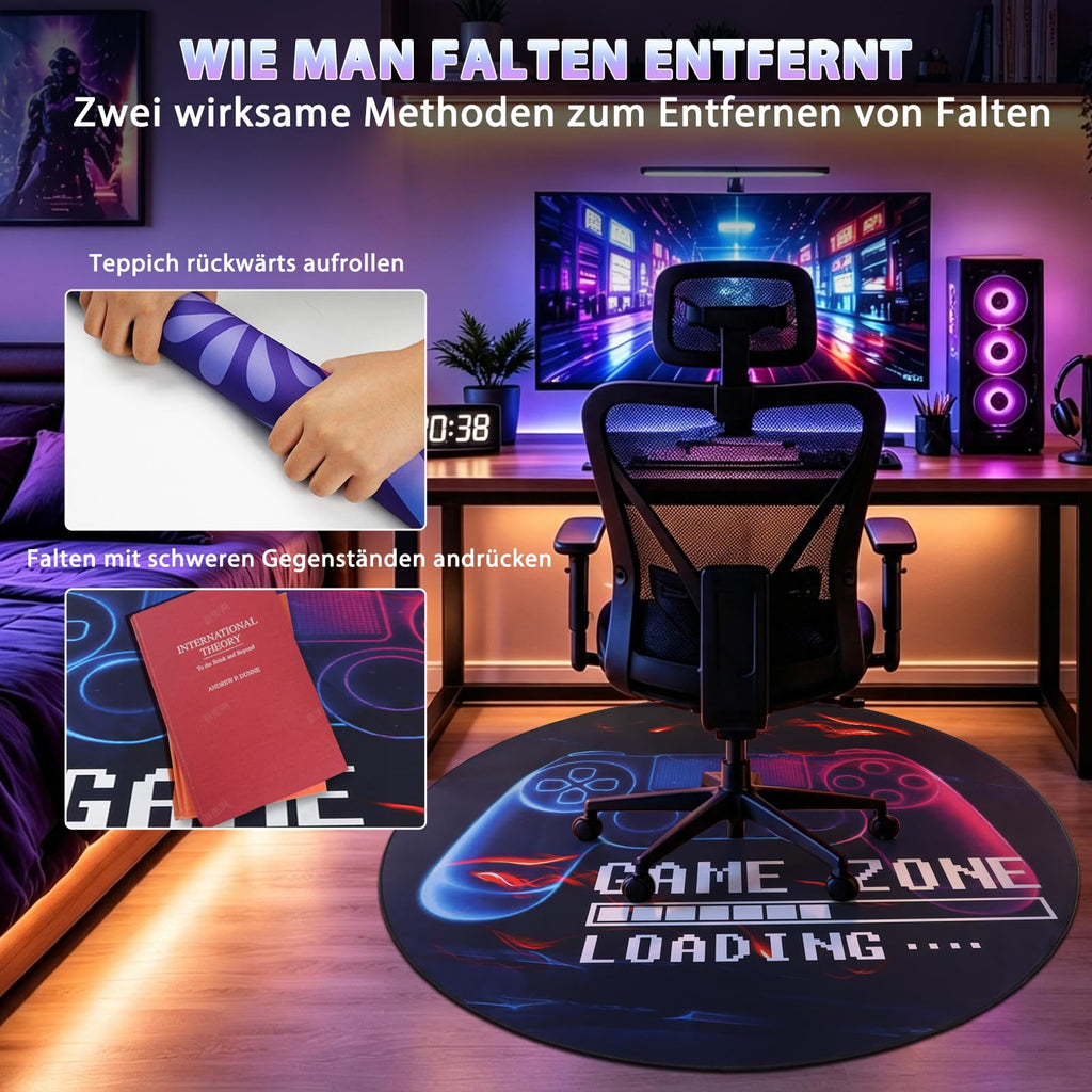 Capslpad Gaming Bodenschutzmatte 120x120cm rutschfest Teppich Bürostuhl Unterlage Schreibtischstuhl für Hartholzboden stuhlmatten Stuhlunterlage für Spielzimmer Home Office Laminat Fliesen