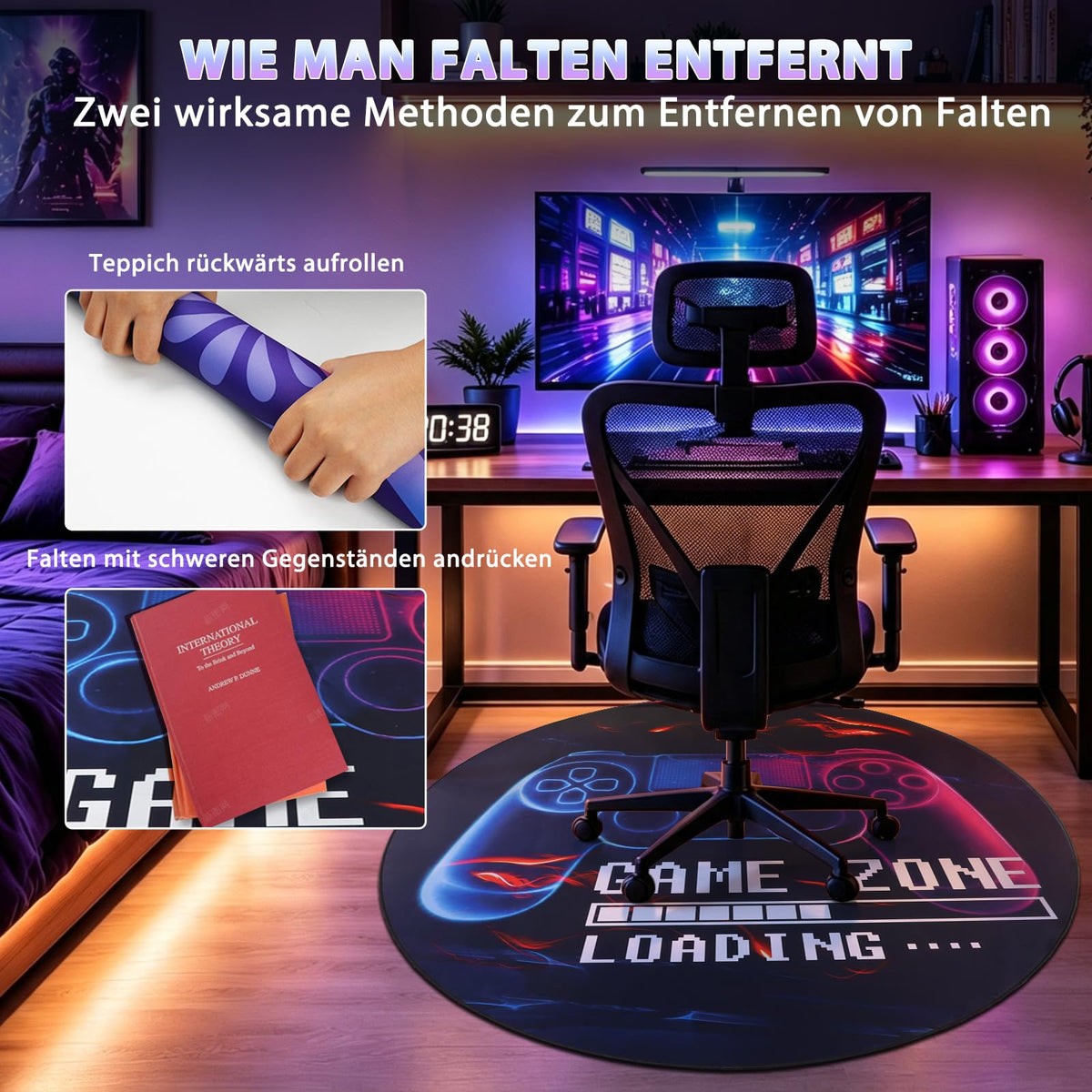 Capslpad Gaming Bodenschutzmatte 120x120cm rutschfest Teppich Bürostuhl Unterlage Schreibtischstuhl für Hartholzboden stuhlmatten Stuhlunterlage für Spielzimmer Home Office Laminat Fliesen