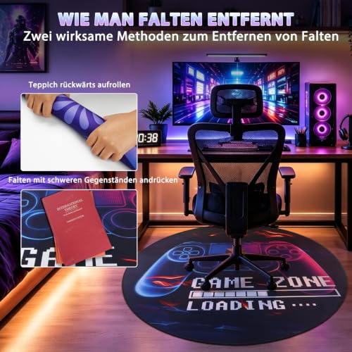 Capslpad Gaming Bodenschutzmatte 120x120cm rutschfest Teppich Bürostuhl Unterlage Schreibtischstuhl für Hartholzboden stuhlmatten Stuhlunterlage für Spielzimmer Home Office Laminat Fliesen