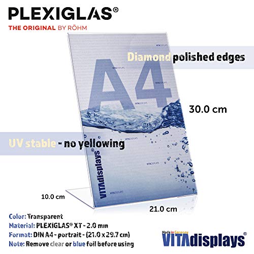 VITAdisplays® DIN A4 L-Aufsteller/L-Ständer, Tischaufsteller, transparent aus original PLEXIGLAS® (PMMA/Acrylglas) (Packung mit 2)