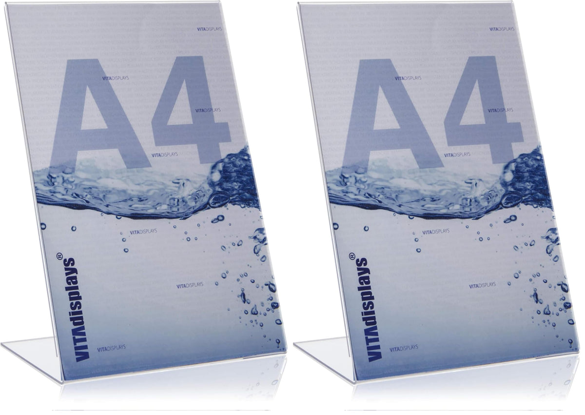 VITAdisplays® DIN A4 L-Aufsteller/L-Ständer, Tischaufsteller, transparent aus original PLEXIGLAS® (PMMA/Acrylglas) (Packung mit 2)
