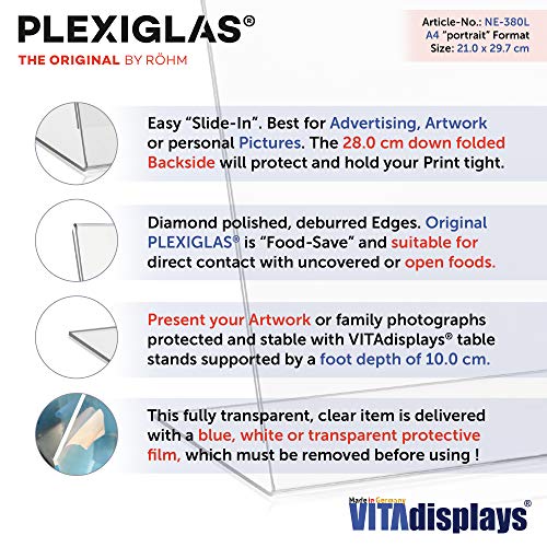 VITAdisplays® DIN A4 L-Aufsteller/L-Ständer, Tischaufsteller, transparent aus original PLEXIGLAS® (PMMA/Acrylglas) (Packung mit 2)