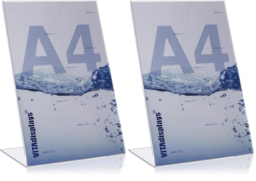 VITAdisplays® DIN A4 L-Aufsteller/L-Ständer, Tischaufsteller, transparent aus original PLEXIGLAS® (PMMA/Acrylglas) (Packung mit 2)