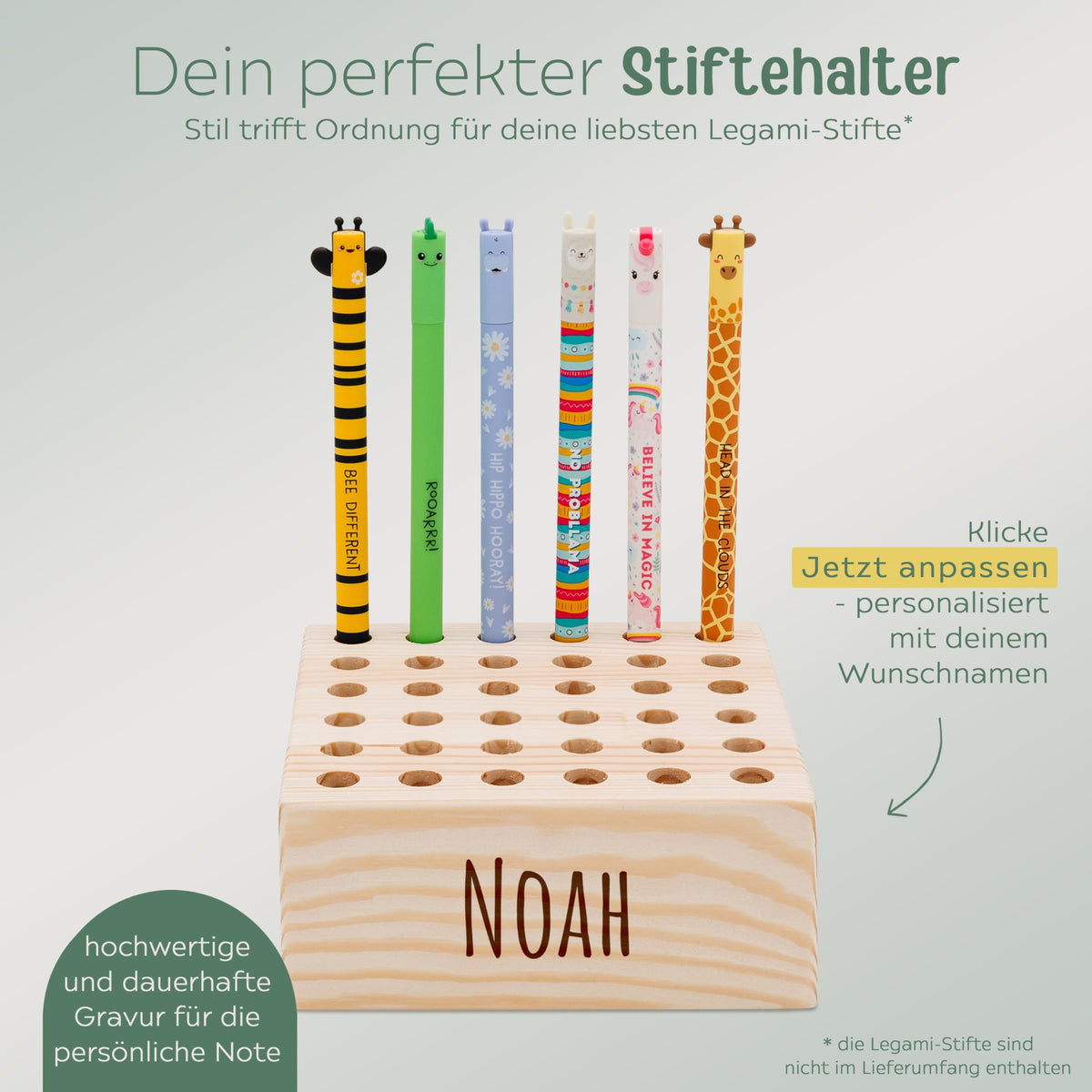 wunderwunsch Stiftehalter Legami Kinder Holz personalisiert, Schulanfang