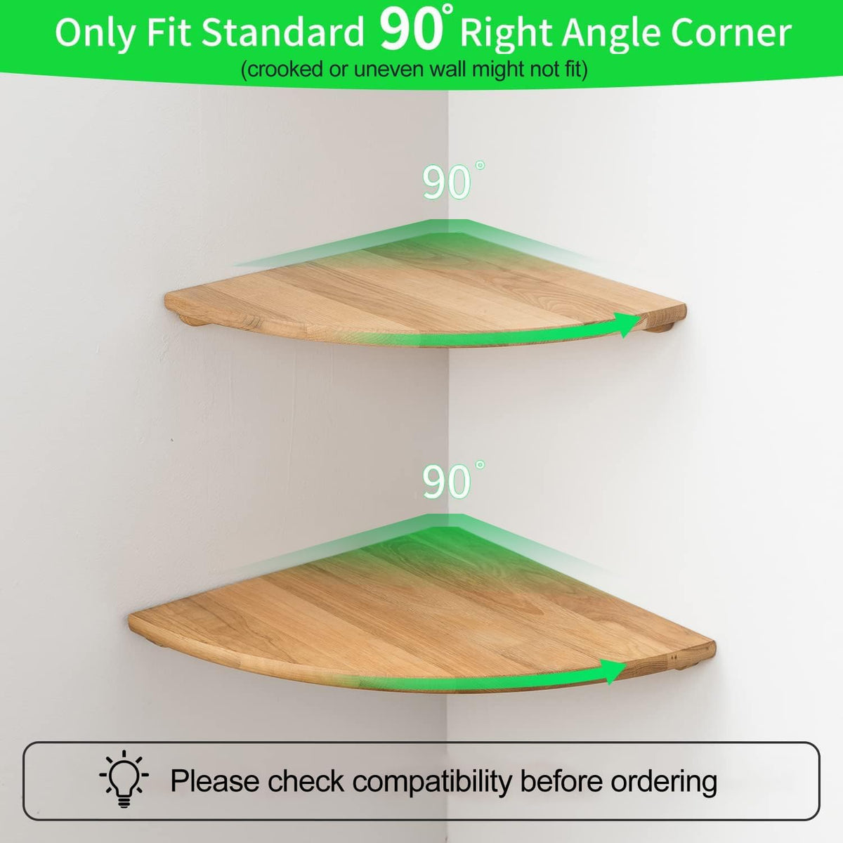 Gieanoo Eckregal Hängeregal, Eiche Massivholz Eckregal runde Enden Wandregal Holz Vintage Landhausstil Regal für Schlafzimmer Wohnzimmer Radius 30cm