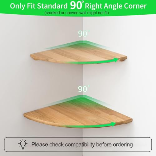 Gieanoo Eckregal Hängeregal, Eiche Massivholz Eckregal runde Enden Wandregal Holz Vintage Landhausstil Regal für Schlafzimmer Wohnzimmer Radius 30cm