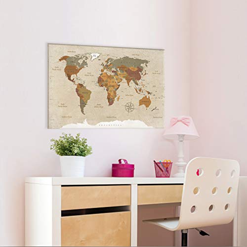 decomonkey | Weltkarte Pinnwand 90x60 cm Leinwand | Bilder Leinwandbilder Fertig aufgespannt auf dicker 10mm Holzfasertafel Aufhängfertig Auch als Korktafel nutzbar Landkarte