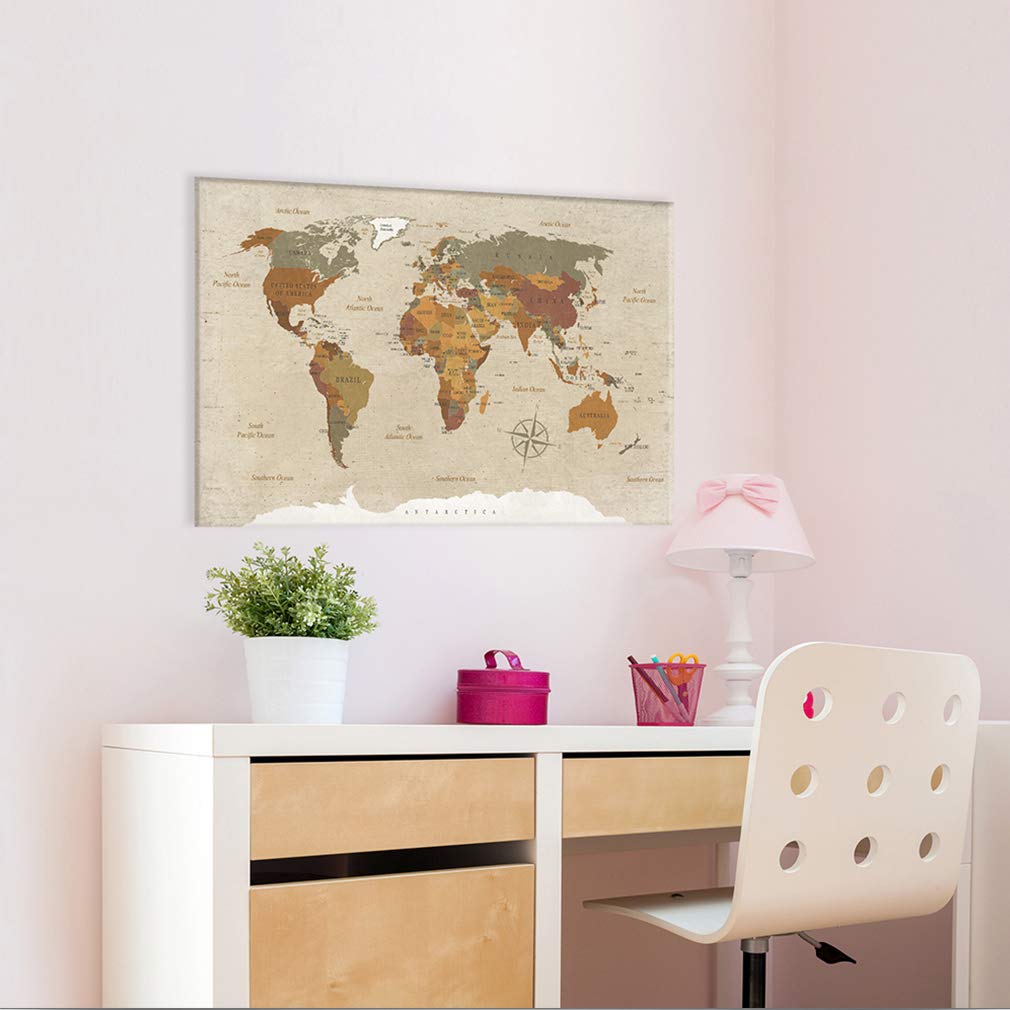 decomonkey | Weltkarte Pinnwand 90x60 cm Leinwand | Bilder Leinwandbilder Fertig aufgespannt auf dicker 10mm Holzfasertafel Aufhängfertig Auch als Korktafel nutzbar Landkarte