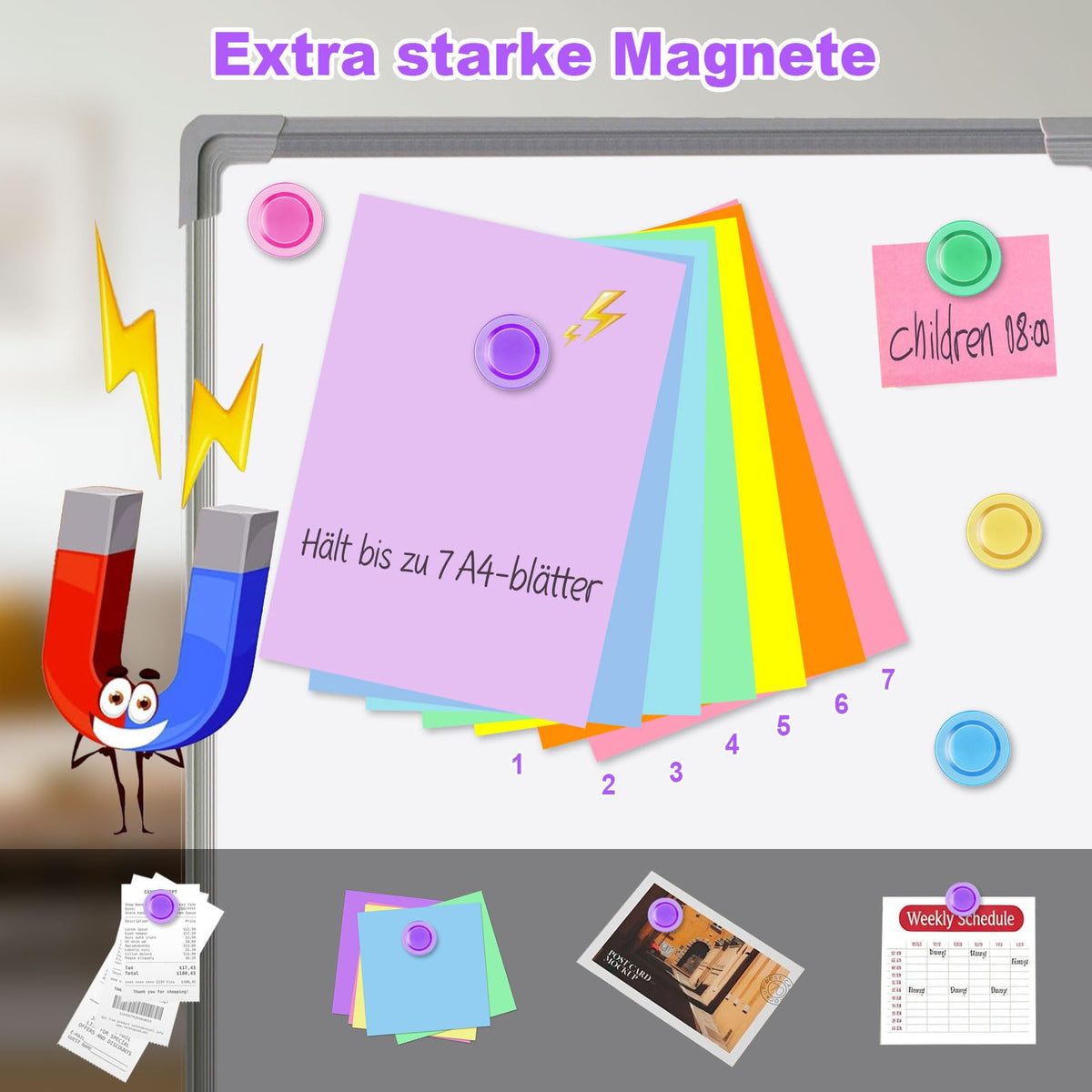 45 Stück runde Magnete, 30 x 8 mm, Starke Bunte Mini-Magnete für Whiteboard, Pinnwand, Kühlschrank, Schultafel, Schranktüren und andere Metalloberflächen