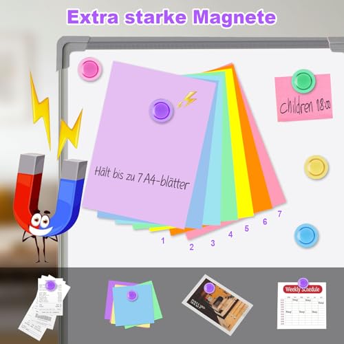 45 Stück runde Magnete, 30 x 8 mm, Starke Bunte Mini-Magnete für Whiteboard, Pinnwand, Kühlschrank, Schultafel, Schranktüren und andere Metalloberflächen
