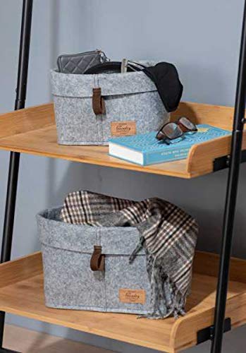 WENKO Filz-Korb Feli M, Box für mehr Ordnung und System in Schubladen und Regalen, in skandinavischem Design, für Küche, Diele oder Bad, gefertigt aus 100% Polyester, 24 x 16 x 16 cm, Grau