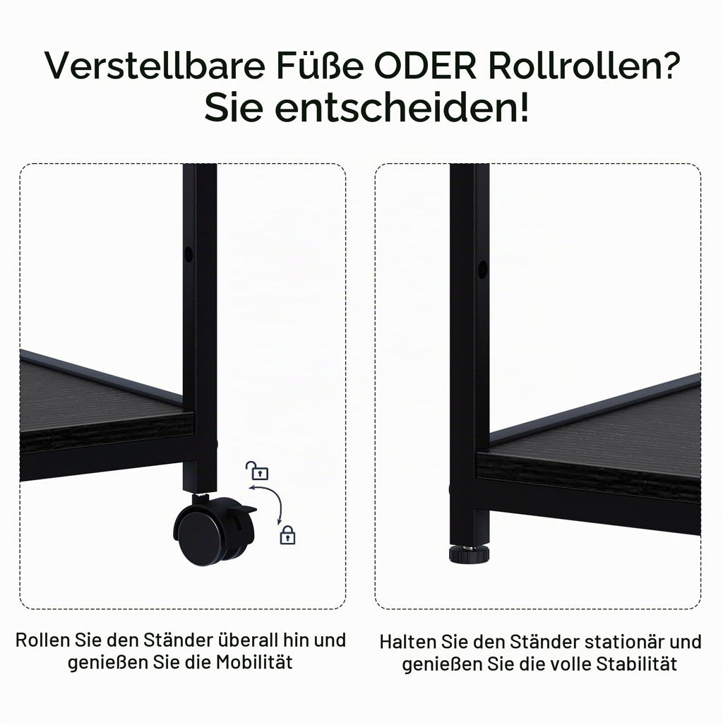3-Ebene Druckertisch mit Rollen,3d Drucker Tisch,Drucker Regal, Schwarz