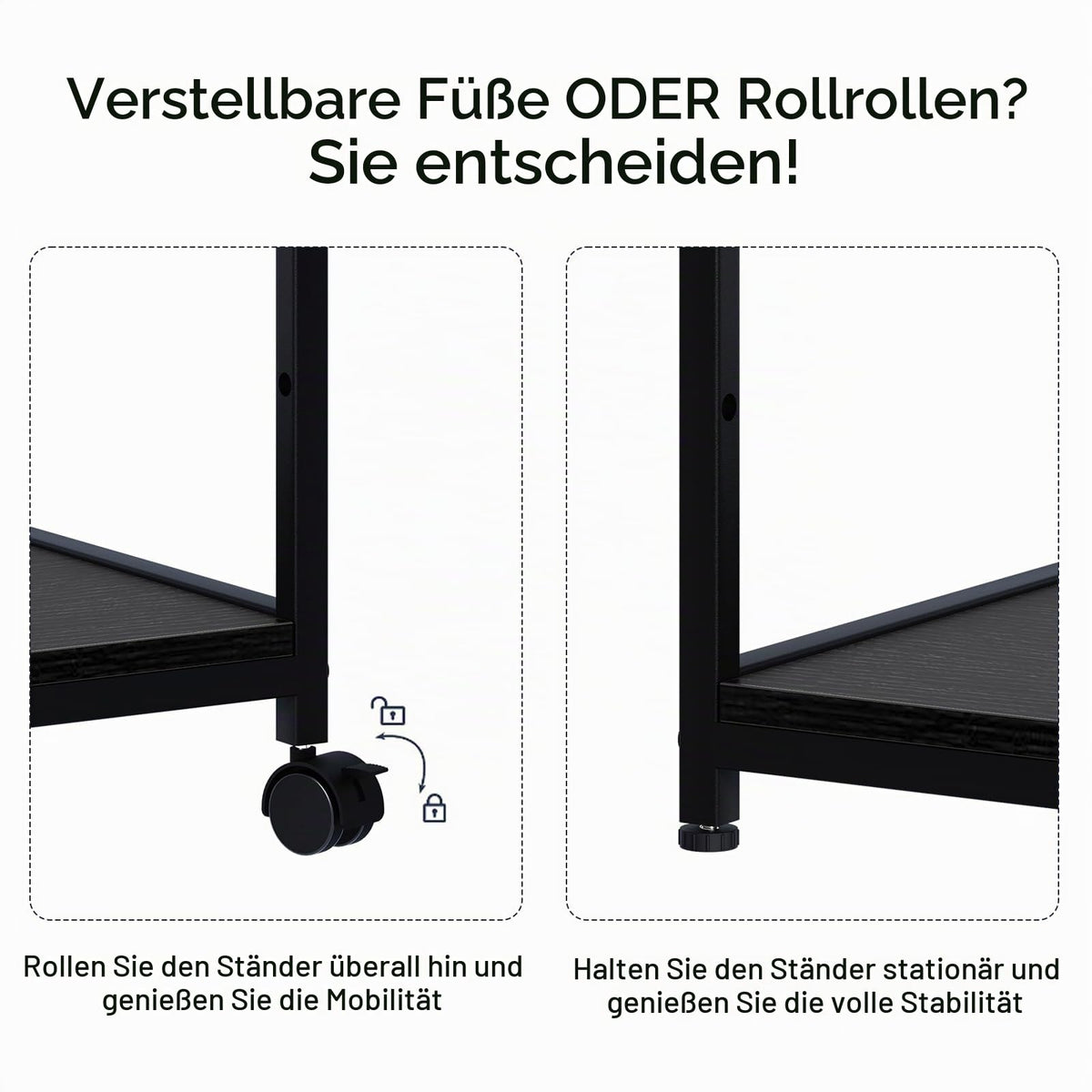 3-Ebene Druckertisch mit Rollen,3d Drucker Tisch,Drucker Regal, Schwarz