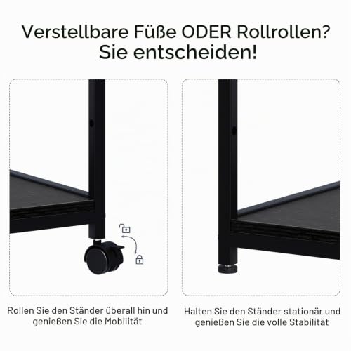 3-Ebene Druckertisch mit Rollen,3d Drucker Tisch,Drucker Regal, Schwarz