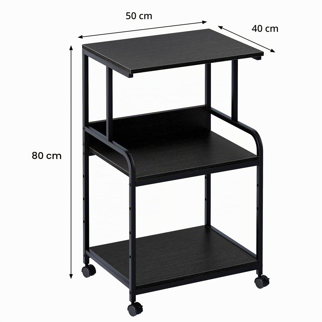 3-Ebene Druckertisch mit Rollen,3d Drucker Tisch,Drucker Regal, Schwarz