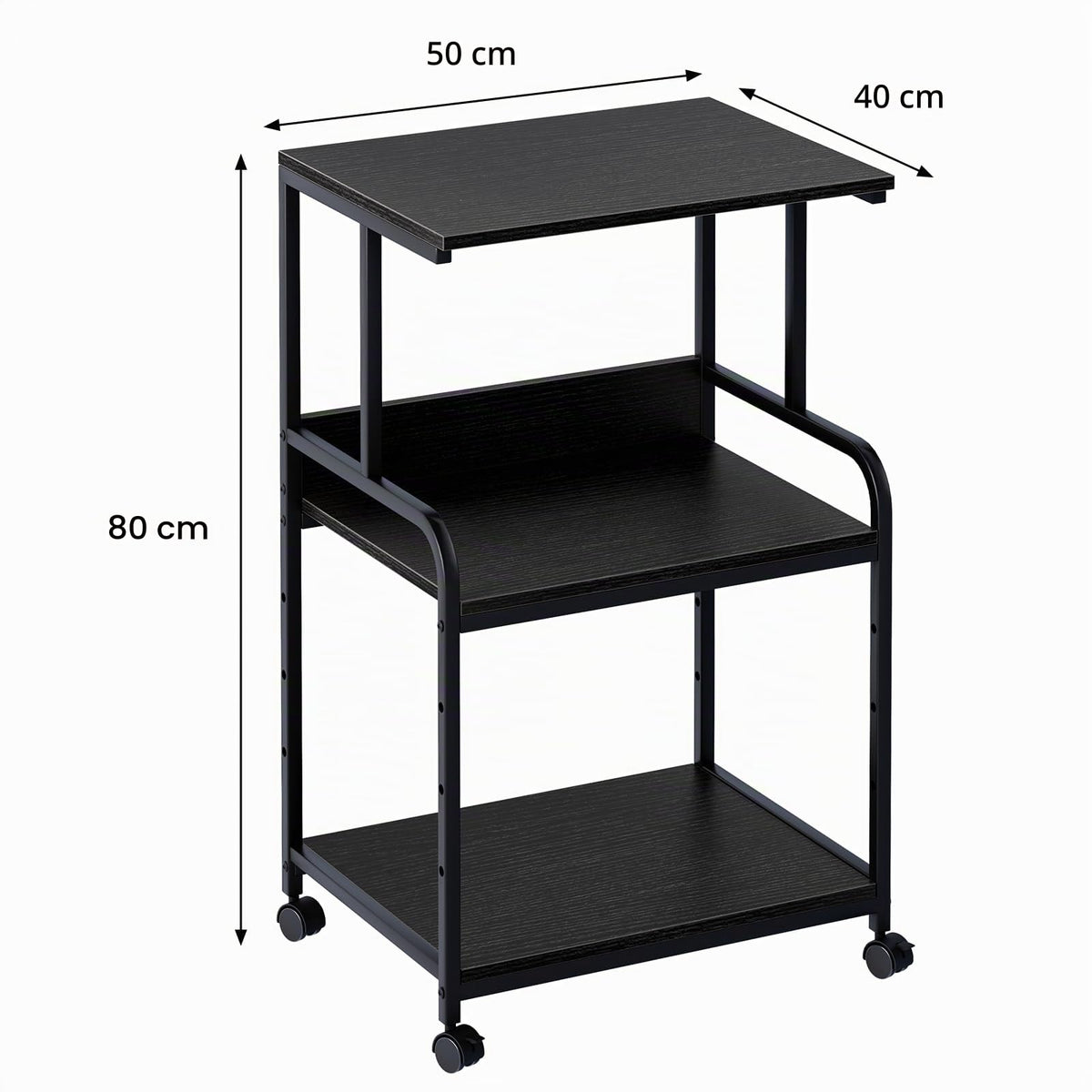 3-Ebene Druckertisch mit Rollen,3d Drucker Tisch,Drucker Regal, Schwarz